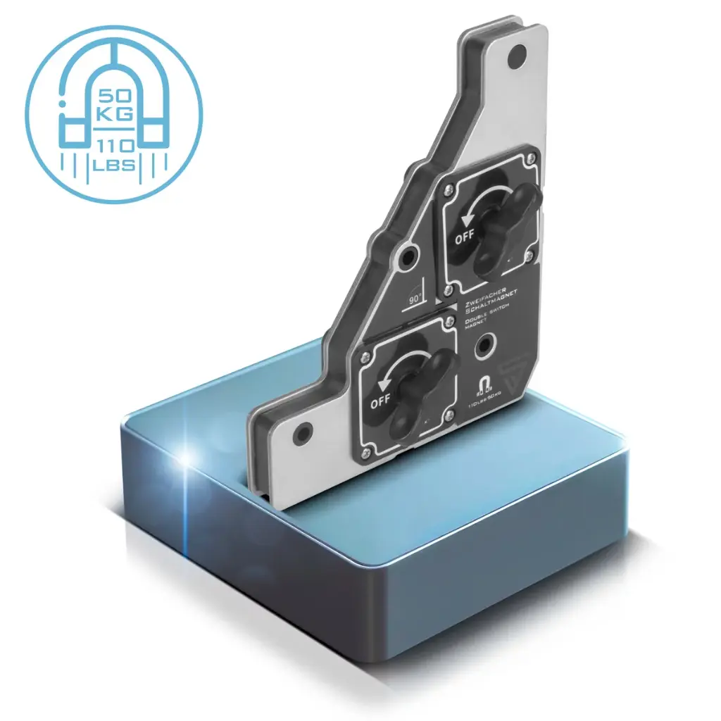 STAHLWERK Zweifachschaltmagnet | Flexibler 90 Grad Schweißmagnet mit einzeln steuerbarer Magnetkraft | Anpassbar auf alle Werkstücke für präzises Arbeiten 