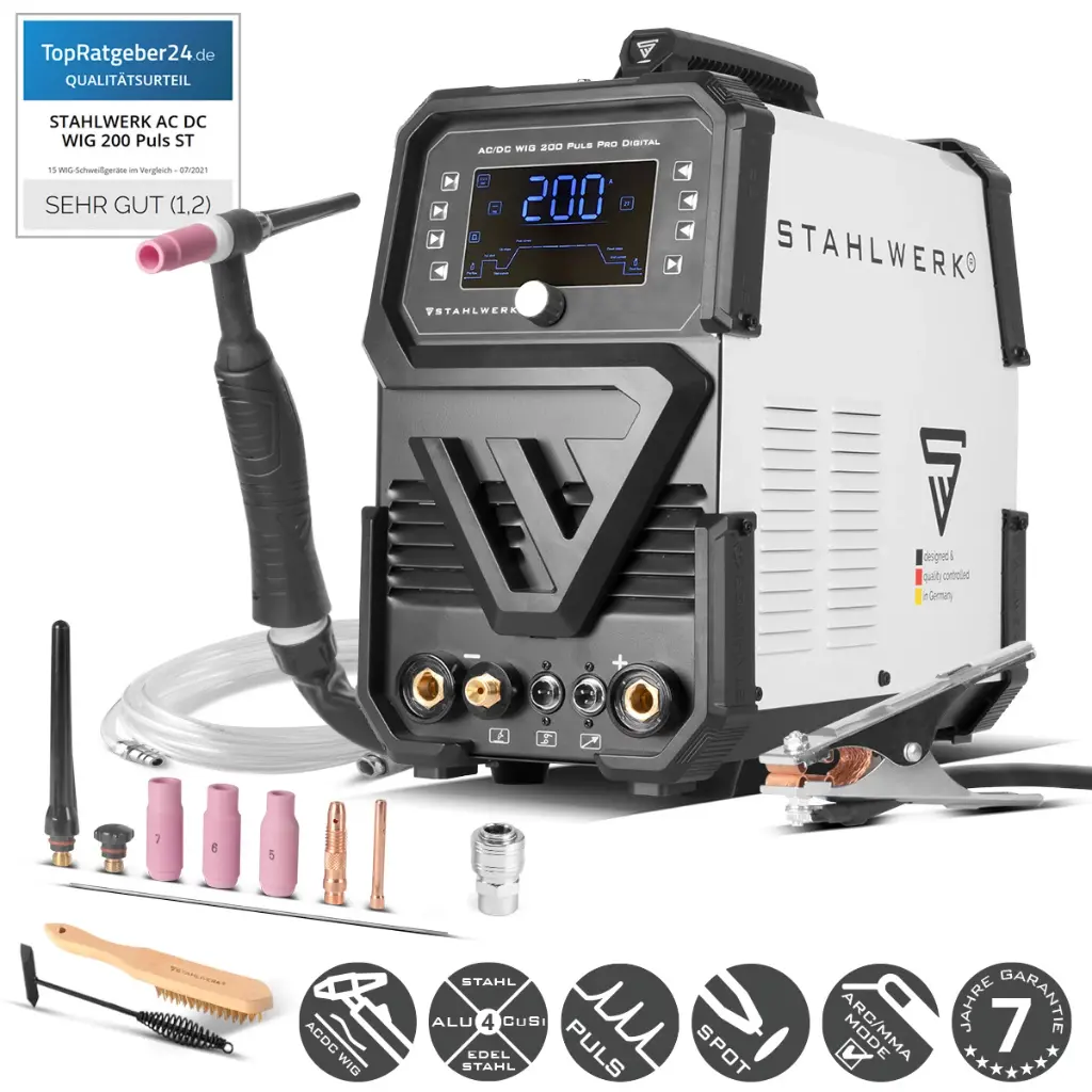 STAHLWERK Schutzgas Schweißgerät AC/DC WIG 200 Puls Pro Digital Spot 200 A
