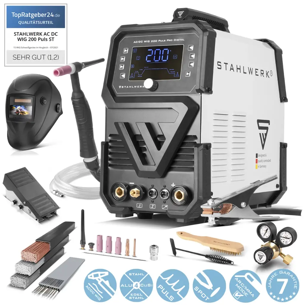 STAHLWERK Schutzgas Schweißgerät AC/DC WIG 200 Puls Pro Digital Vollausstattung