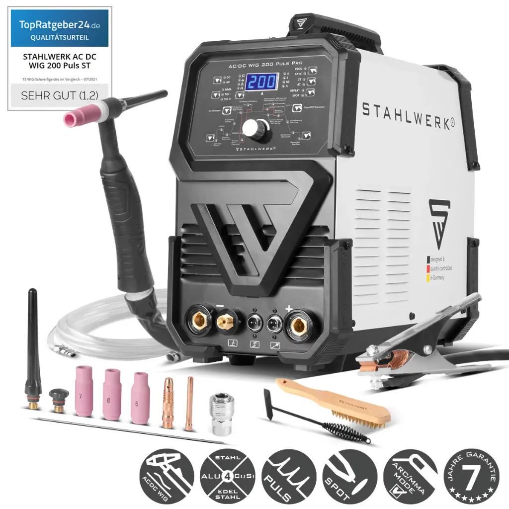 STAHLWERK Digitales Schweißgerät AC/DC WIG 200 Puls Pro IGBT Inverter 200A