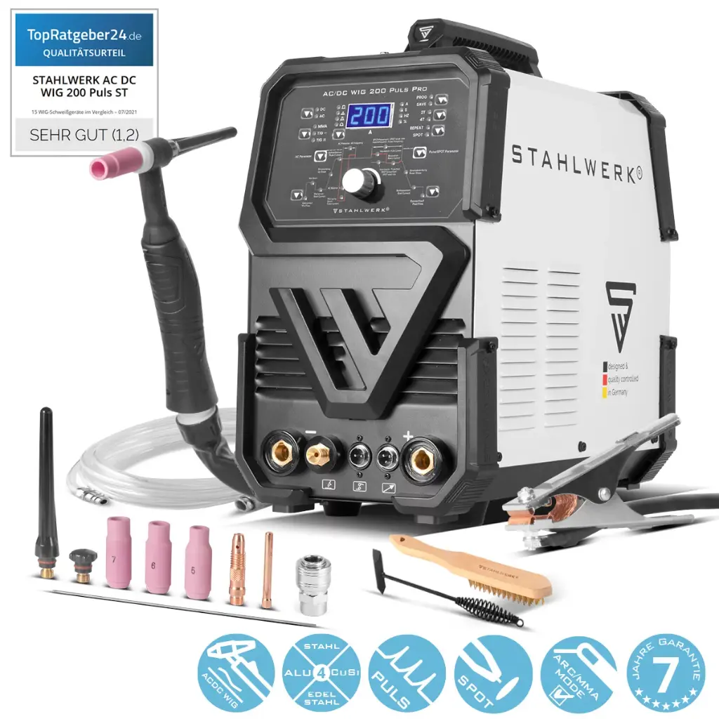 STAHLWERK Digitales Schweißgerät AC/DC WIG 200 Puls Pro IGBT Inverter 200A