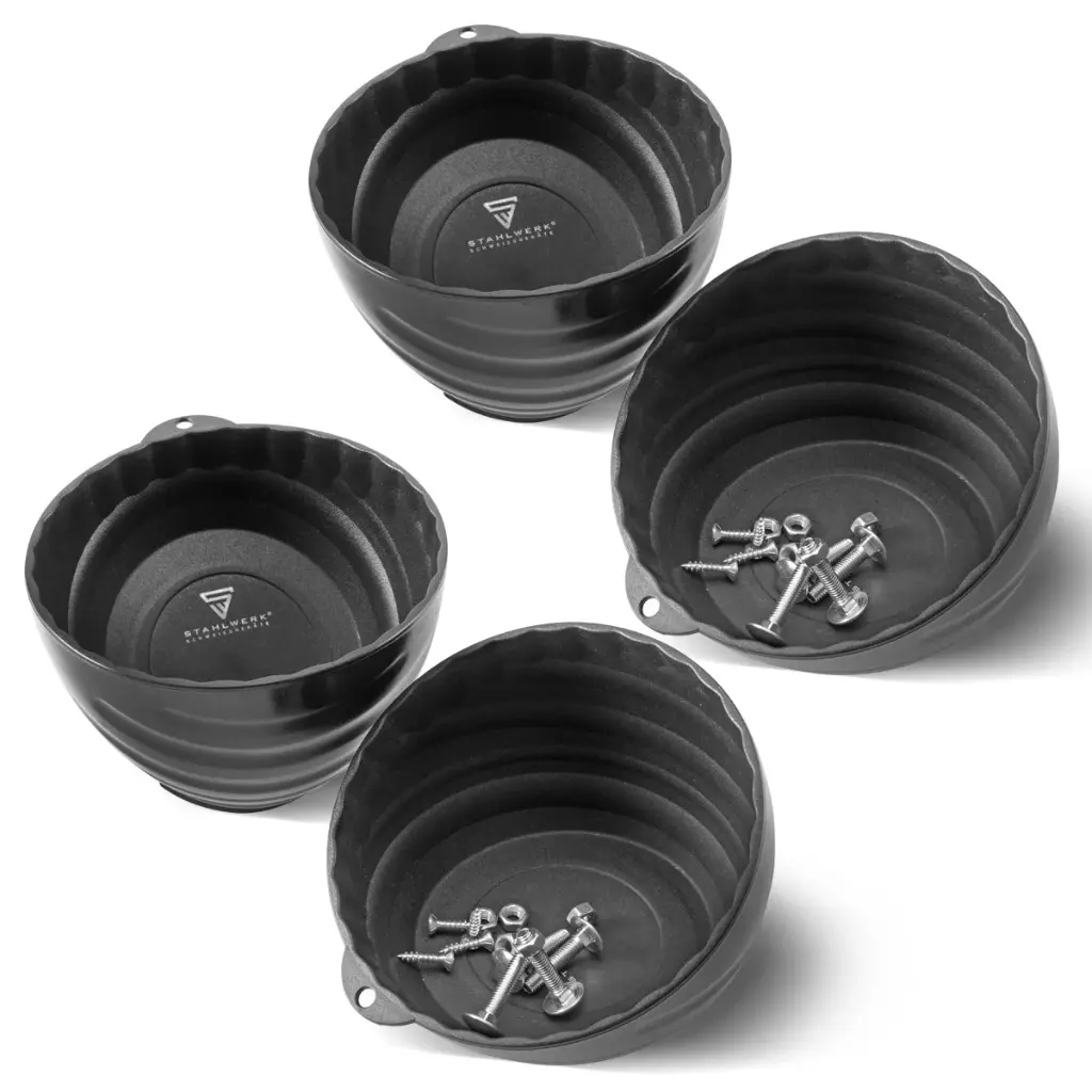 STAHLWERK 4 x Magnetschale 6 Zoll aus Kunststoff mit starker Haftkraft, zur Aufbewahrung von Schrauben, Werkzeug und Kleinteilen mit gummiertem Fuß, geeignet für hohe Temperaturen 