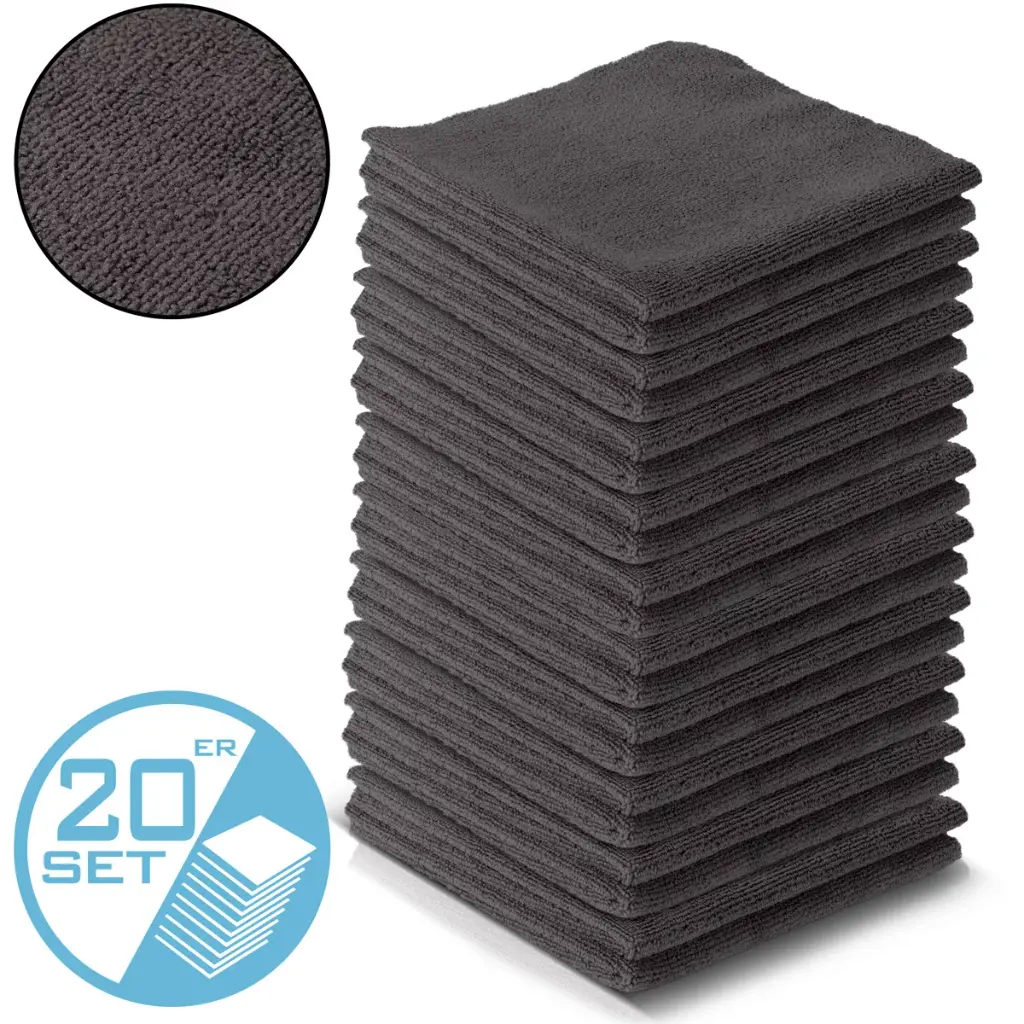 STAHLWERK Mikrofaser-Handtuch 20er Set 40 x 40 cm 300 gsm Trockentuch | Reinigungstuch | Poliertuch | Putztuch | Pflegetuch | Mikrofaser-Tuch | schwarz 
