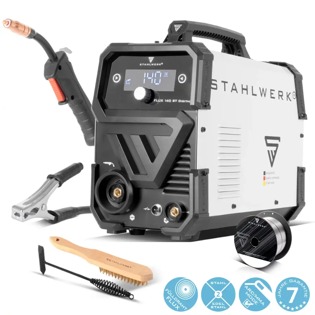 STAHLWERK Schweißgerät FLUX 140 ST Digital mit 140 A, synergischem Drahtvorschub