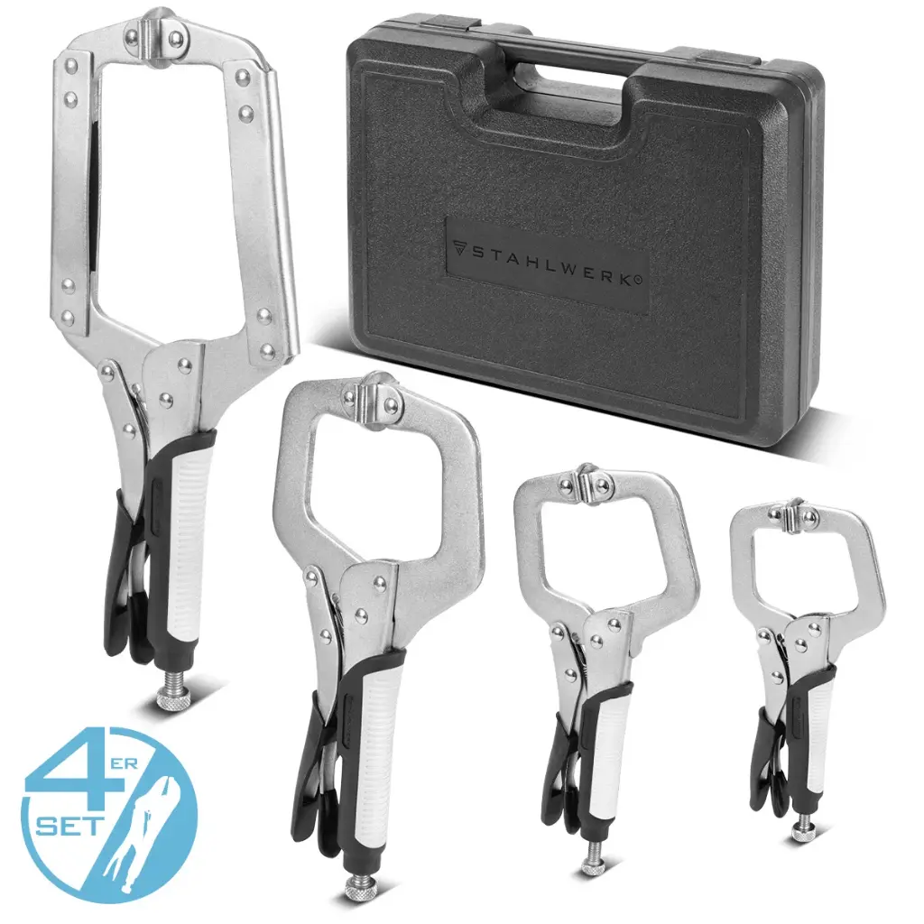STAHLWERK Gripzangen Set 4-teilig C-Form 6 bis 14 Zoll inklusive Transportkoffer