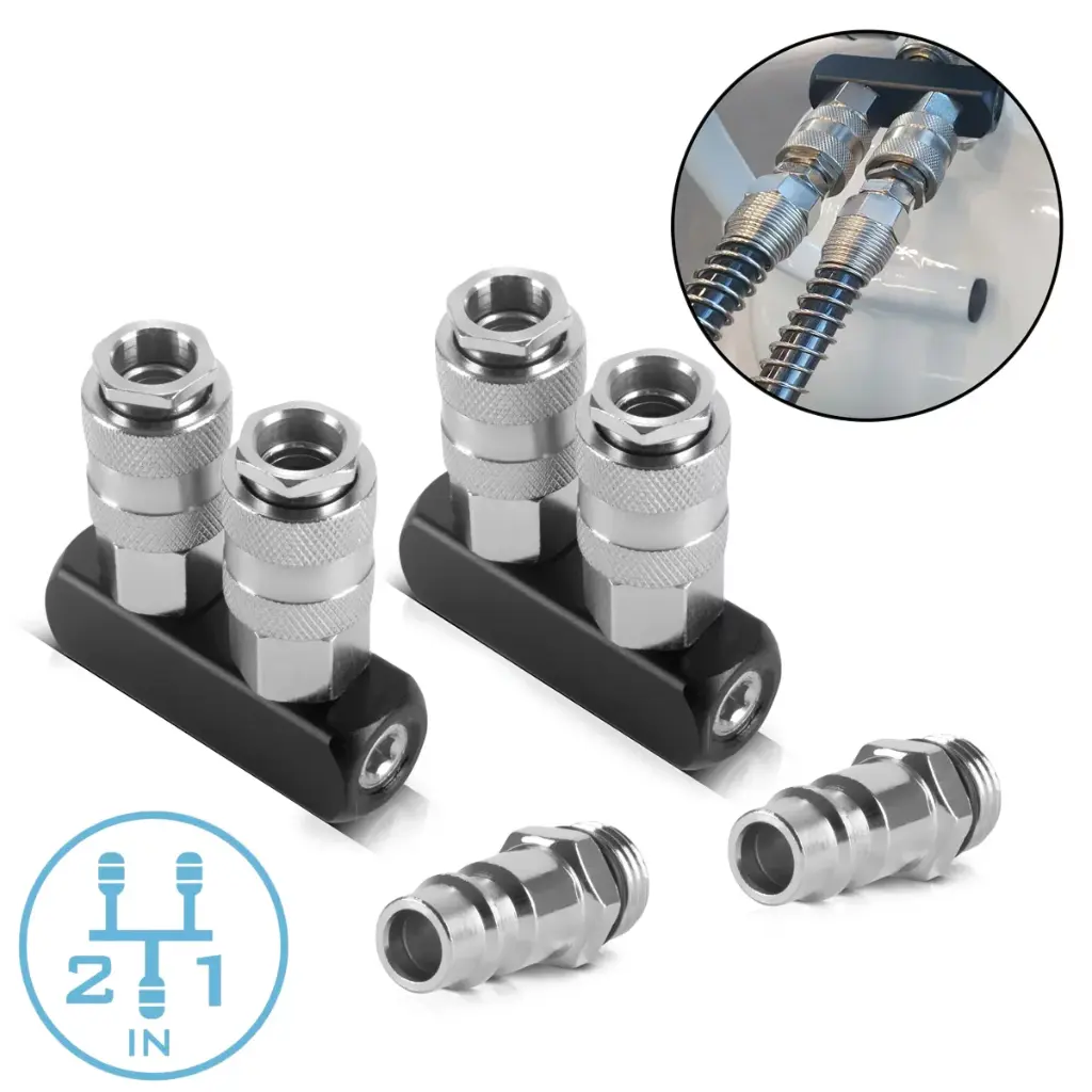STAHLWERK 2 x 2-fach Druckluft-Verteiler bis 35 bar mit Schnellkupplung 1/4 Zoll