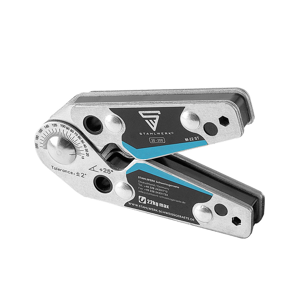 STAHLWERK Magnet-Schweißwinkel Magnetwinkel Schweißmagnet mit einstellbaren Winkeln 20° - 200° 22 kg / 48 lbs 