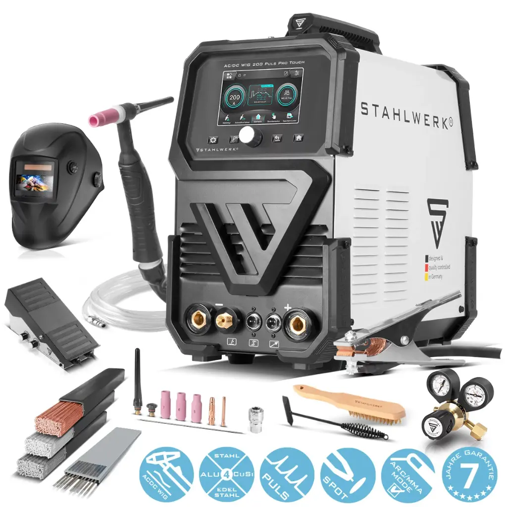 STAHLWERK Schutzgas-Schweißgerät AC/DC WIG 200 Puls Pro Touch Vollausstattung