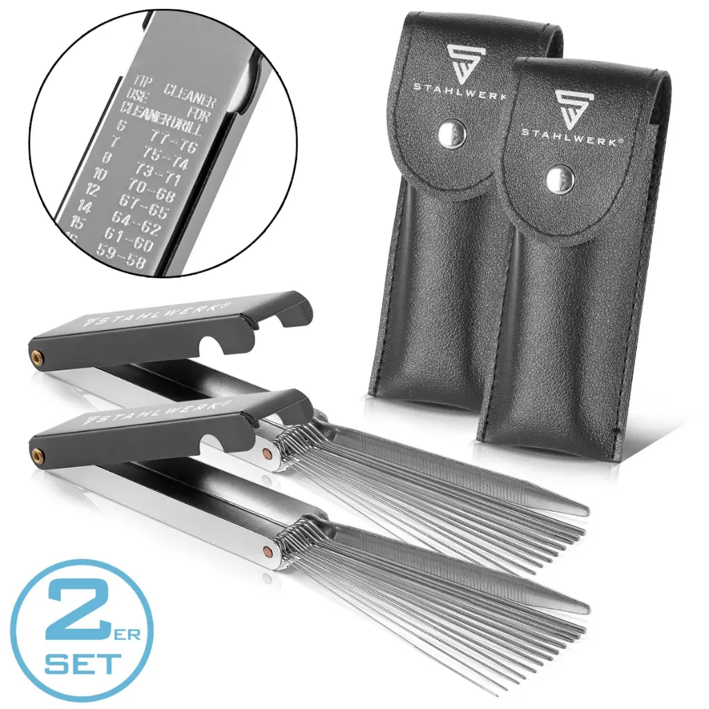 STAHLWERK Schweißdüsenreiniger Edelstahl-Feilen 13 in 1 praktischen Etui 2er Set