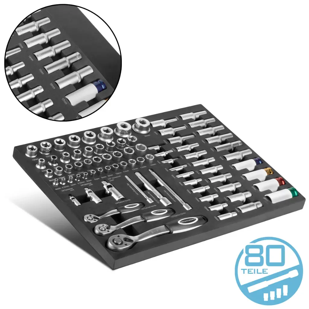 STAHLWERK Werkstattwageneinlage mit 80-teiligem Steckschlüssel-Satz