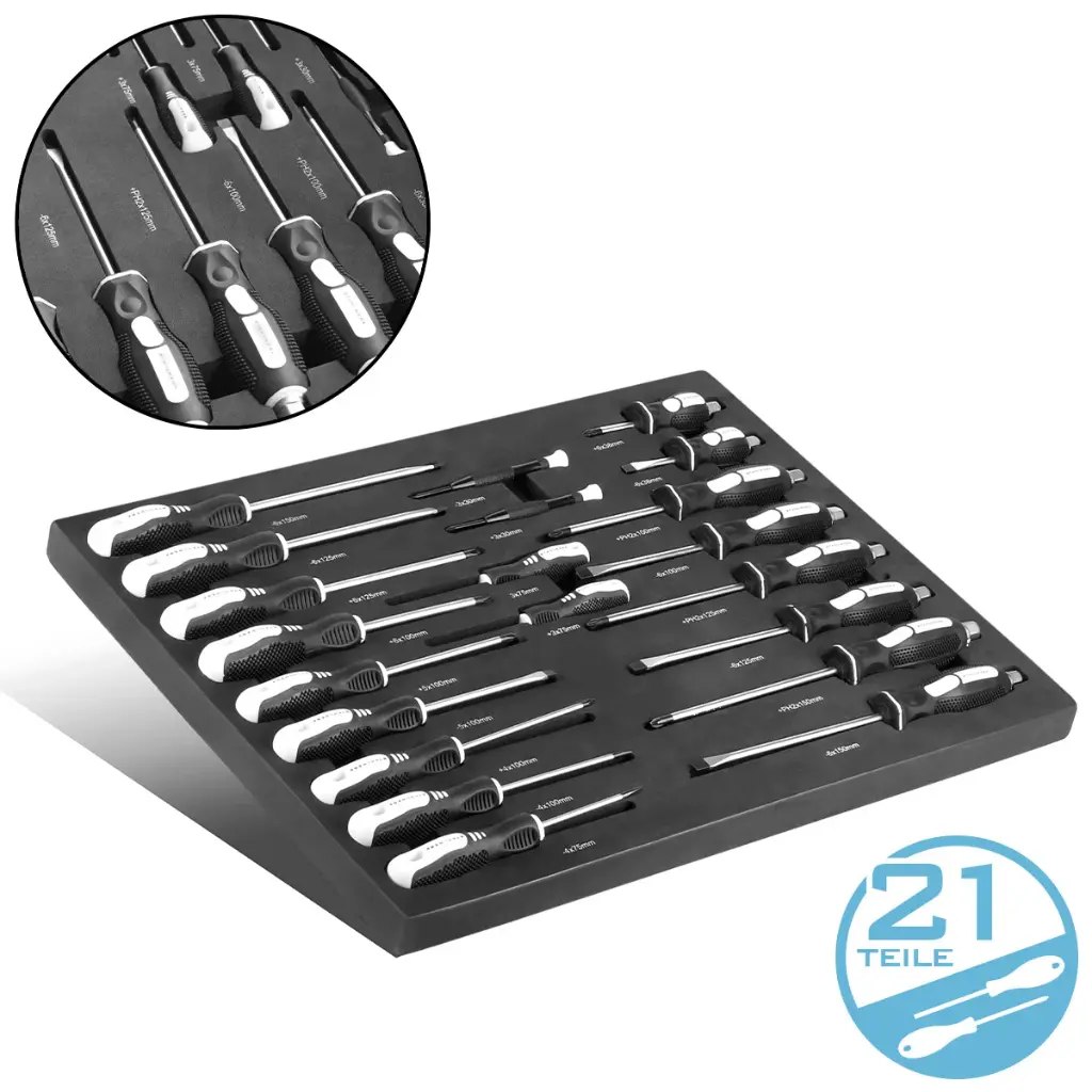 STAHLWERK Werkzeugwageneinlage 21-tlg Schraubendreher-Set mit Schaumstoffeinlage