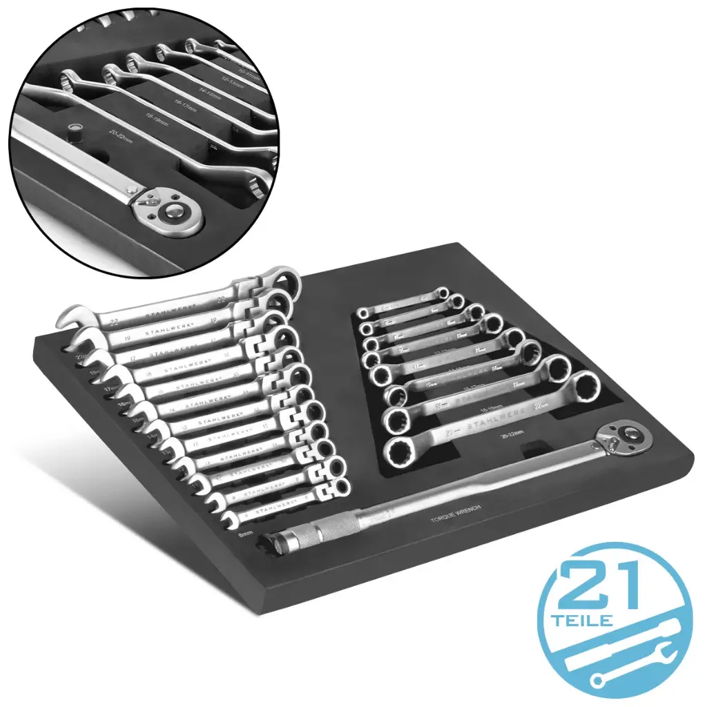 STAHLWERK Werkzeugwageneinlage 21-teiliger Schraubenschlüssel-Satz