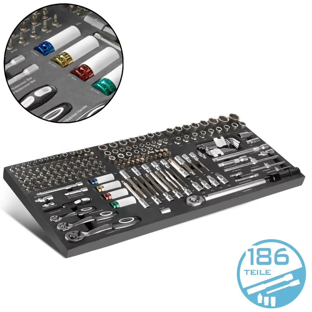 STAHLWERK Werkzeugeinlage mit 186-teiligem Bit- und Steckschlüssel-Satz CrV