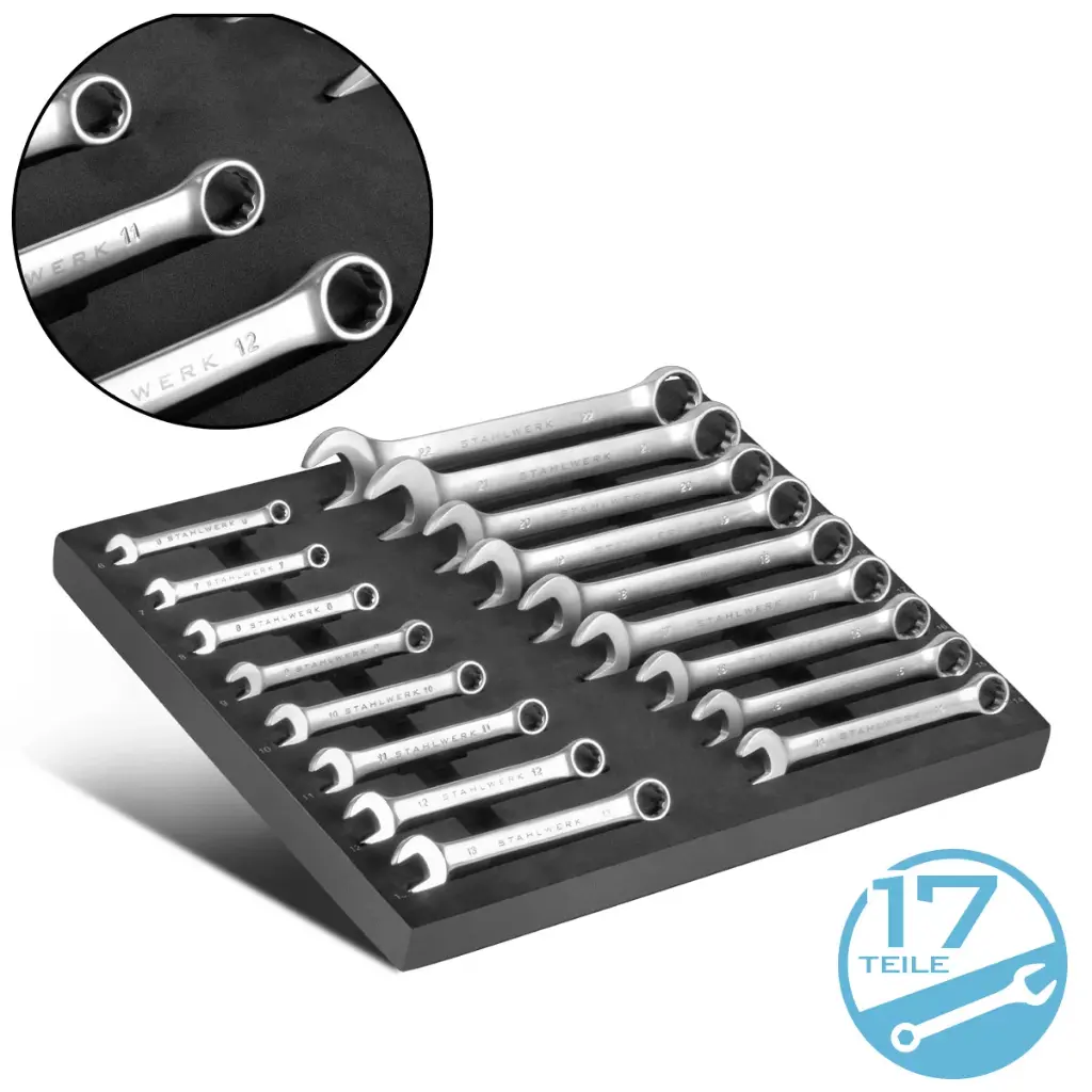 STAHLWERK Werkzeugwageneinlage mit 17-teiligem Ring-Maulschlüssel-Satz