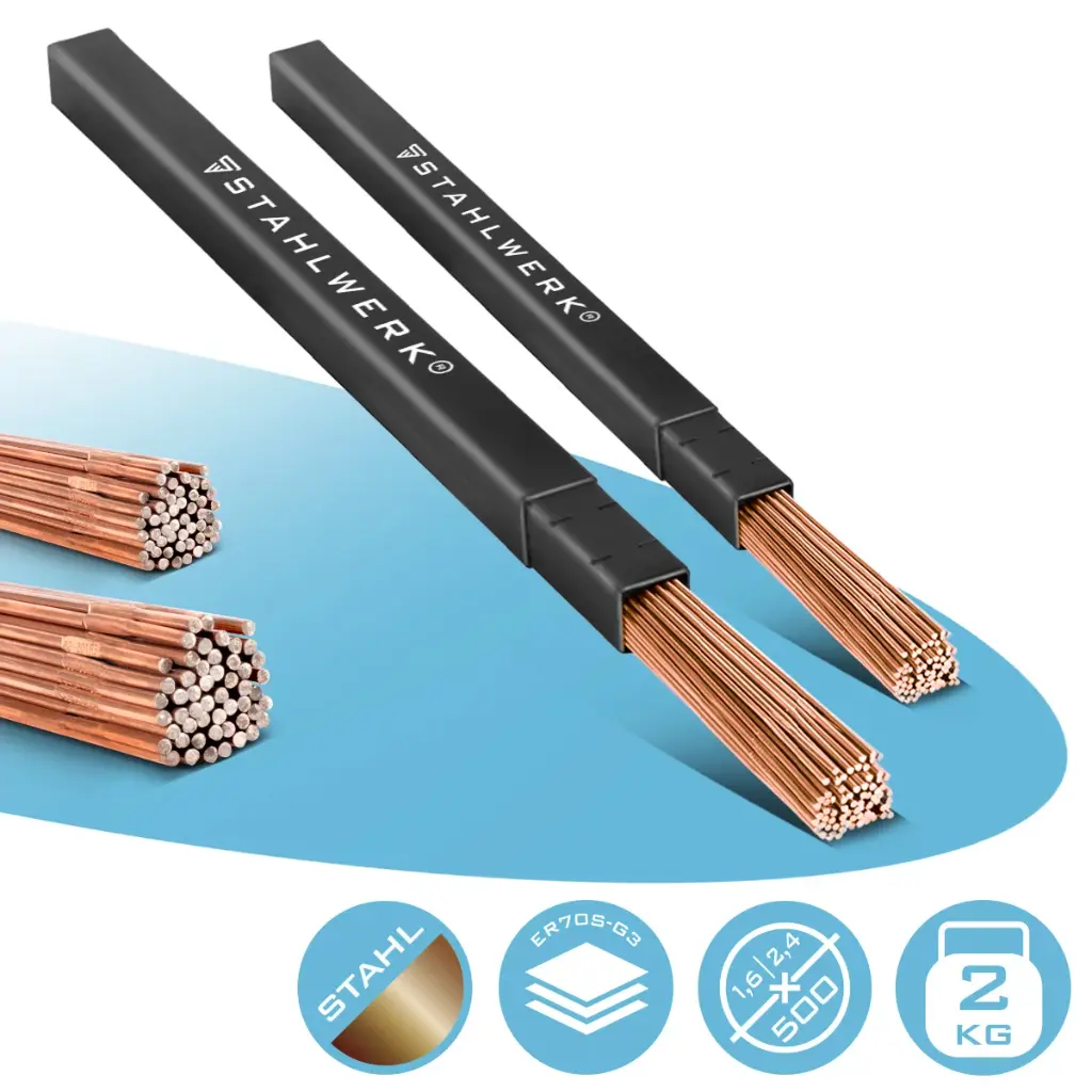 STAHLWERK Schweißstäbe WIG Set ER70S-G3 Stahl Ø 1,6 und Ø 2,4 x 500 mm