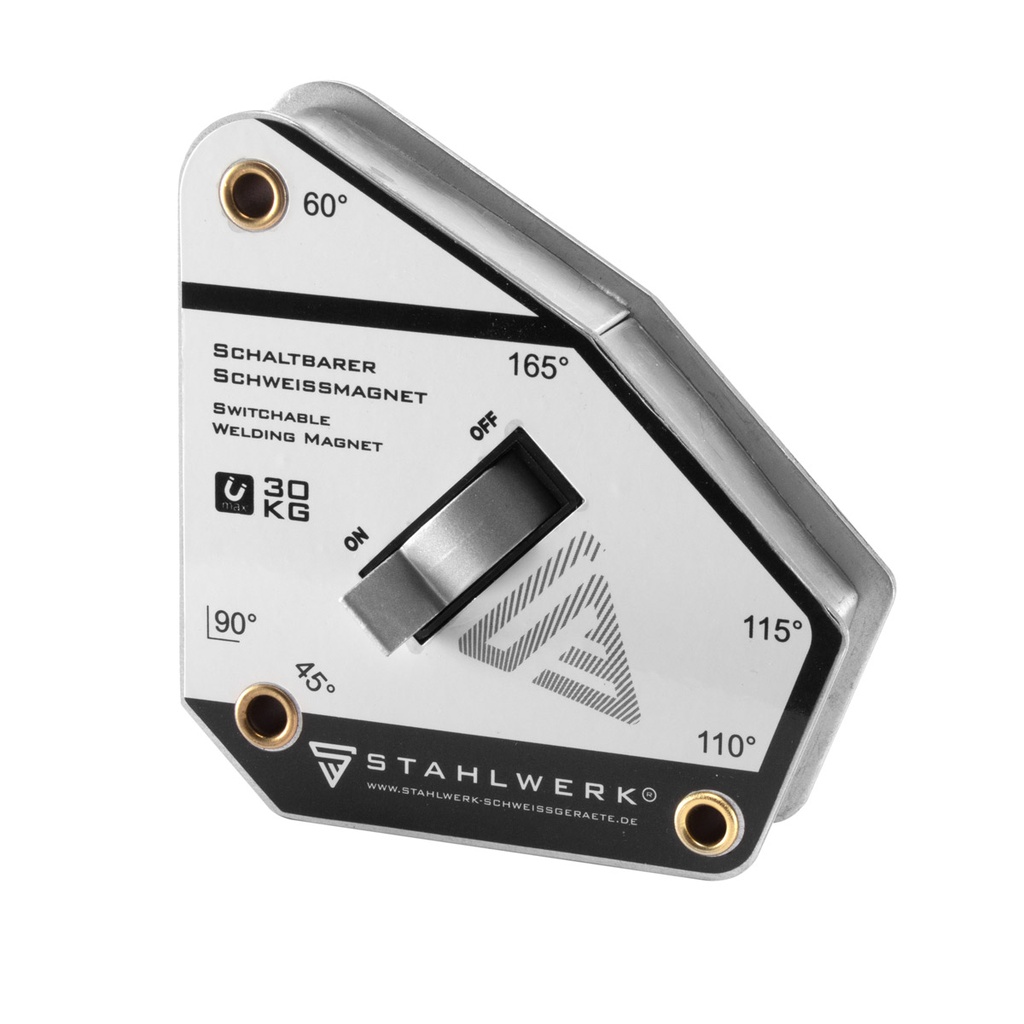 STAHLWERK Magnet-Schweißwinkel Magnetwinkel Schweißmagnet schaltbar 45° - 165° 30 kg / 66 lbs 