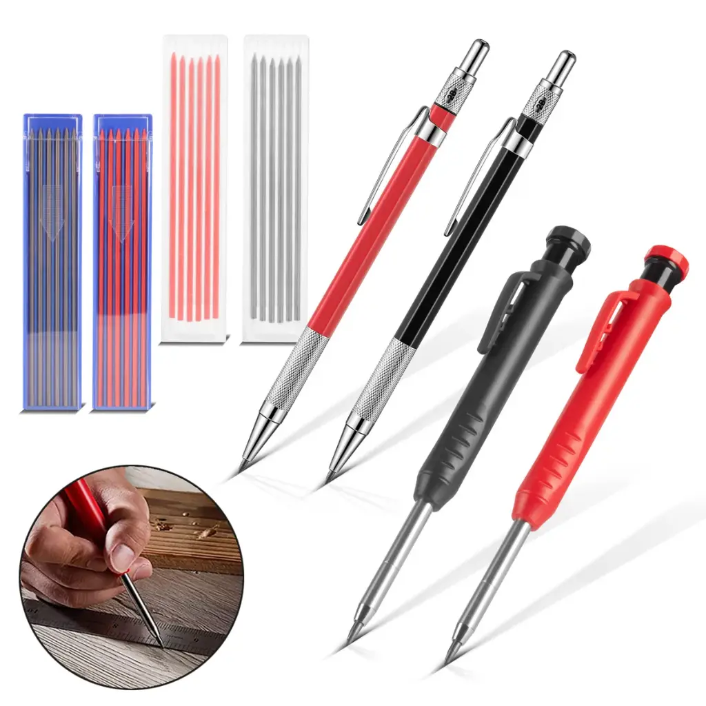 STAHLWERK Tieflochmarker Bleistift 4er Set 36 Ersatzminen integriertem Spitzer