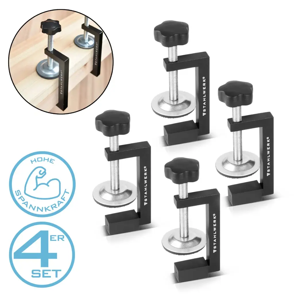 STAHLWERK G-Klemmen 4er Set zur Holzbearbeitung, G-Klammer, Schraubklemmen