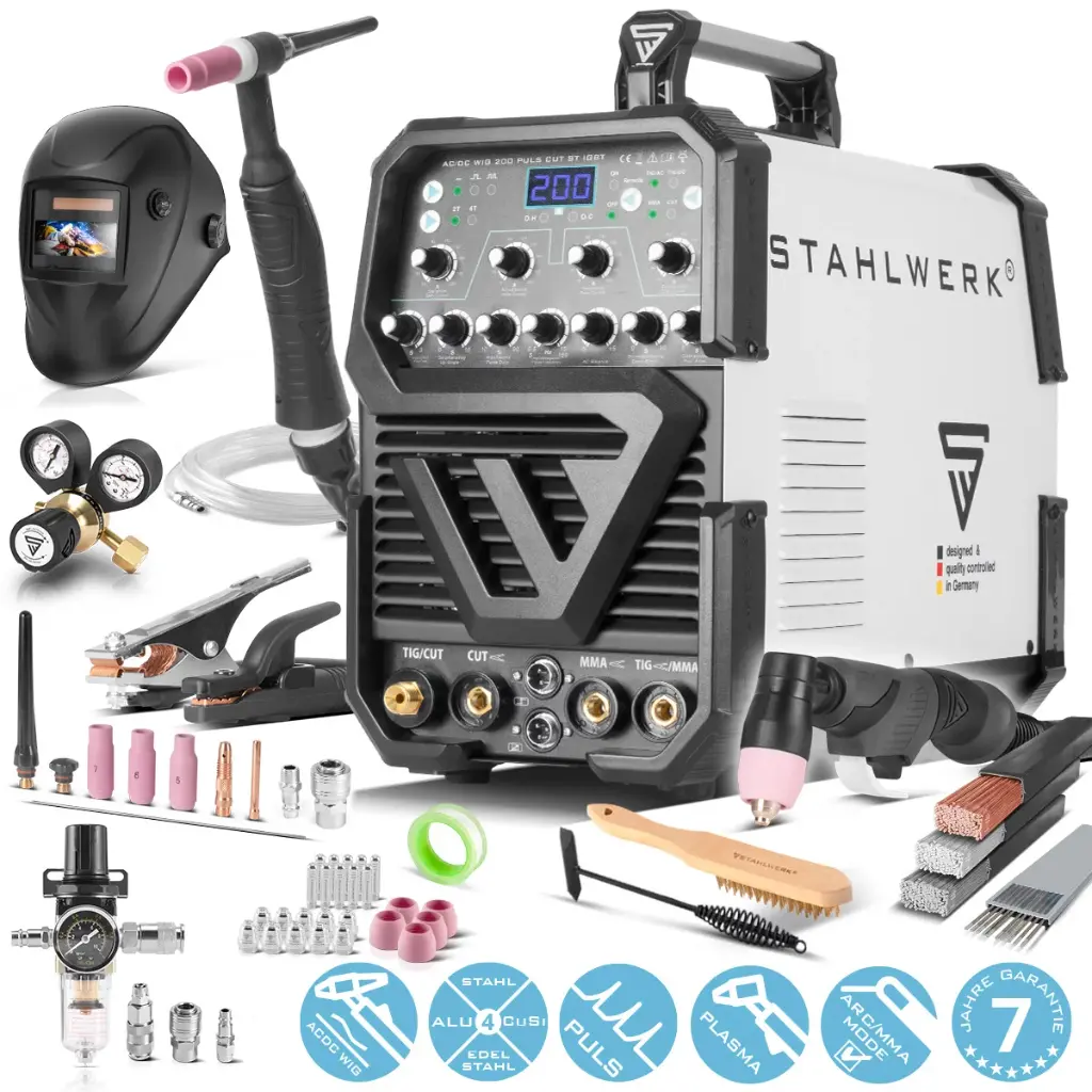 STAHLWERK Schweißgerät AC/DC WIG 200 Puls mit Plasma ST CUT Funktion 200 A Vollausstattung
