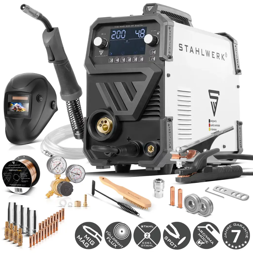 STAHLWERK Schweißgerät MIG MAG 200 ST Digital Vollausstattung IGBT Schutzgas-Schweißgerät mit 200 Ampere