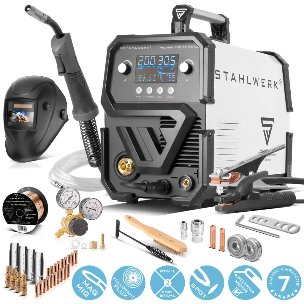 STAHLWERK Schweißgerät MIG MAG 200 ST Digital Vollausstattung IGBT Schutzgas-Schweißgerät mit 200 Ampere