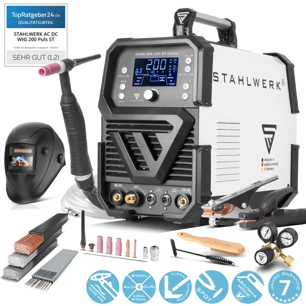 STAHLWERK Schweißgerät AC/DC WIG 200 ST Digital Kombischweißgerät 200 A Vollausstattung