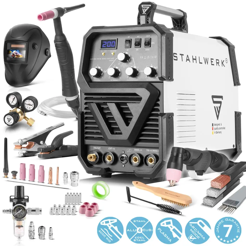 STAHLWERK Schweißgerät AC/DC WIG 200 CUT mit MMA und integriertem Plasmaschneider Vollausstattung