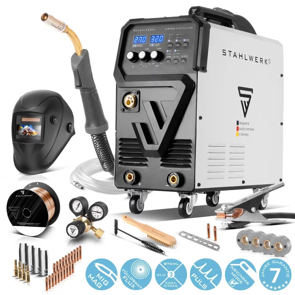 STAHLWERK Schweißgerät MIG 270 Puls Pro Vollausstattung 4-in-1 Schweißgerät Pulsfunktion 270 A