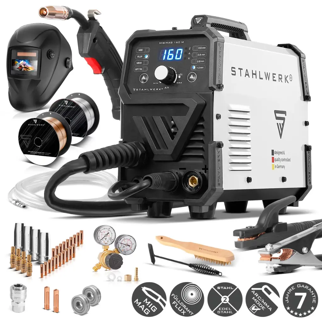 STAHLWERK Schweißgerät MIG MAG 160 M Vollausstattung IGBT 5 in 1 Kombigerät mit 160 Ampere