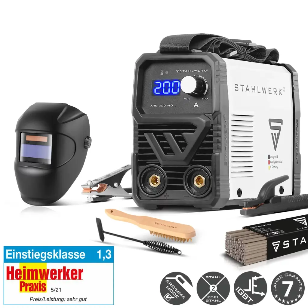 STAHLWERK ARC 200 MD IGBT Vollausstattung - Schweißgerät DC MMA / E-Hand / Lift-TIG Welder mit echten 200 Ampere 