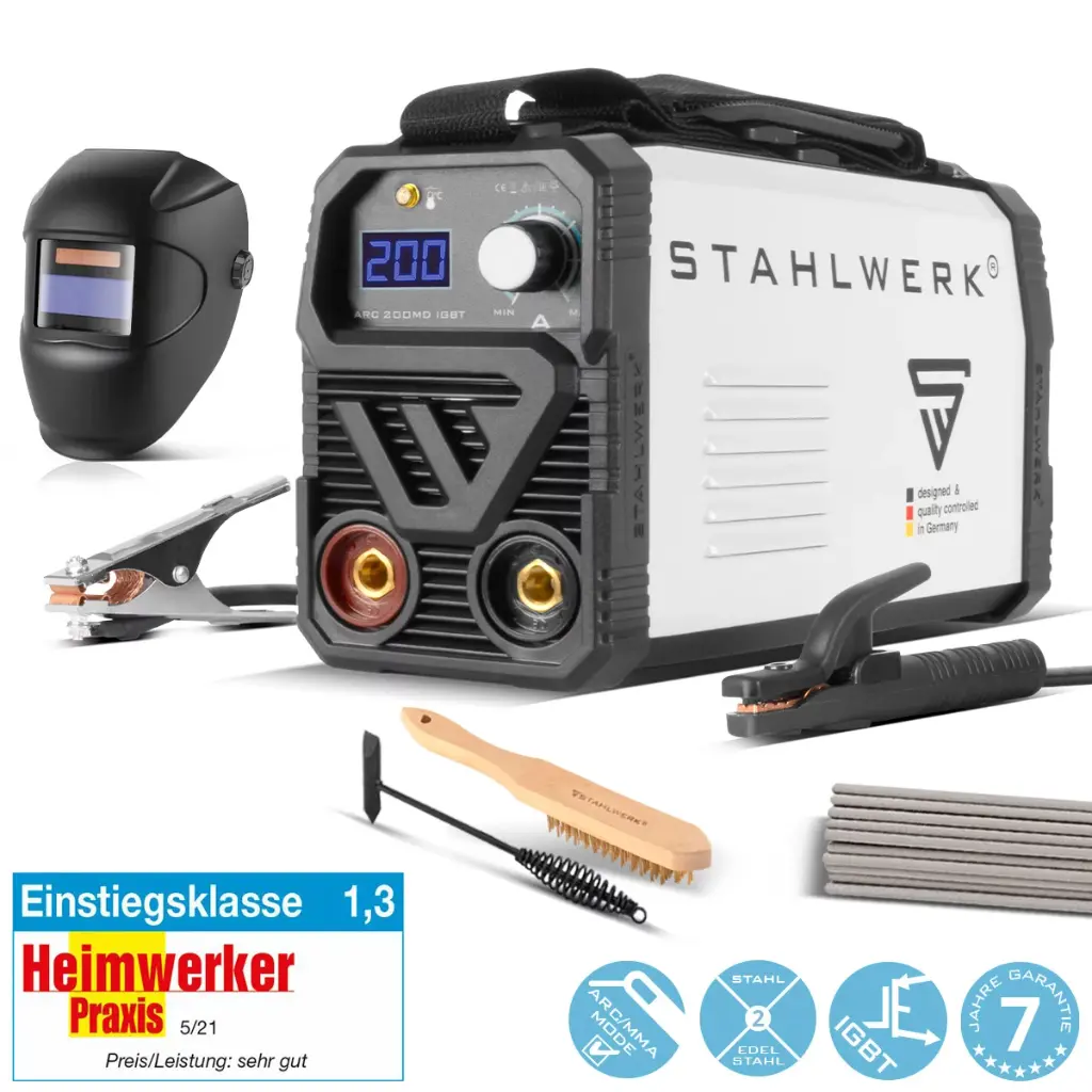 STAHLWERK ARC 200 MD IGBT Vollausstattung - Schweißgerät DC MMA / E-Hand / Lift-TIG Welder mit echten 200 Ampere 