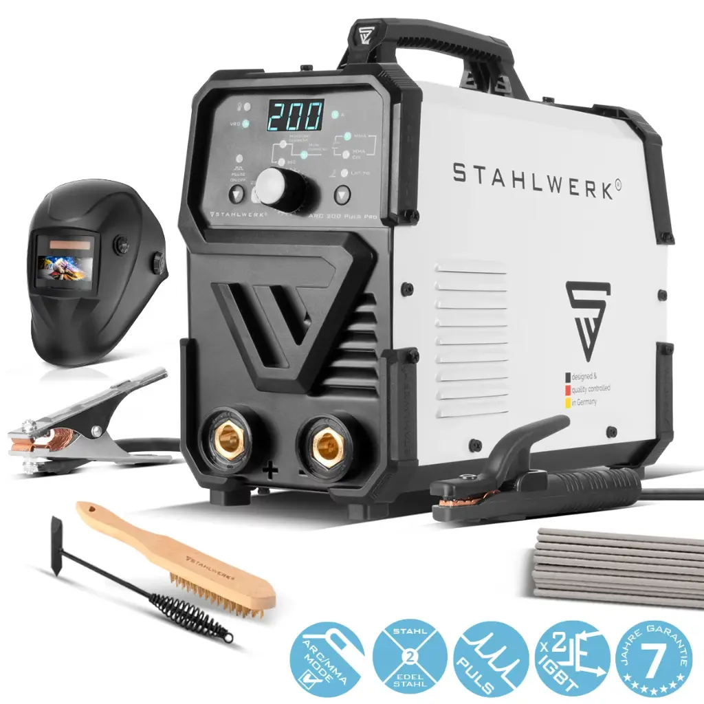 STAHLWERK Schweißgerät ARC 200 Puls Pro MMA E Hand Lift TIG Pulsfunktion 200 A Vollausstattung