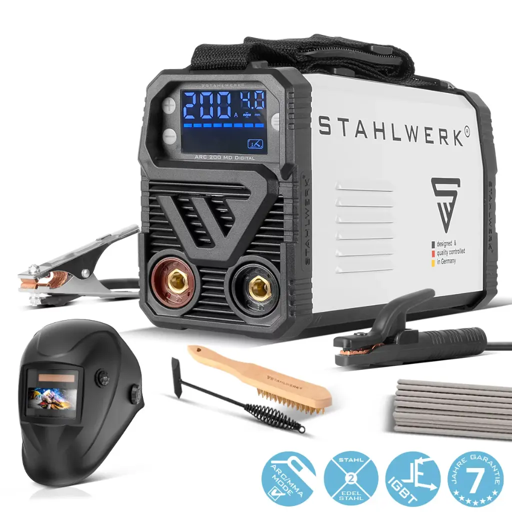 STAHLWERK Schweißgerät ARC 200 MD Digital - DC MMA Lift-TIG Inverter 200 Ampere Vollausstattung