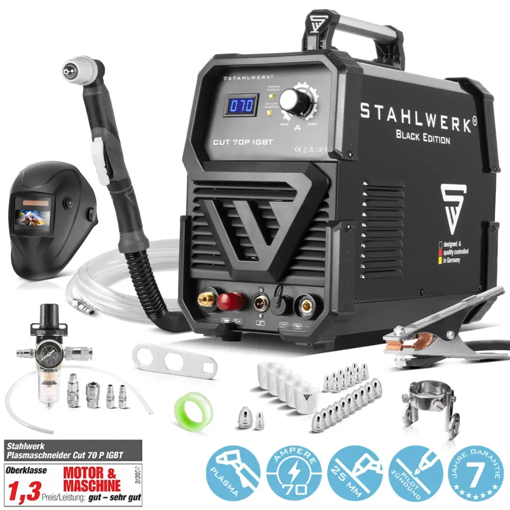 STAHLWERK CUT 70 P IGBT Plasmaschneider Vollausstattung mit 70 Ampere Pilot-Zündung bis 25 mm Schneidleistung für Flugrost geeignet