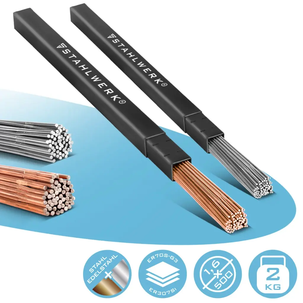 STAHLWERK WIG Schweißstäbe Stahl / Edelstahl / Ø 1,6 mm x 500 mm / je 1 kg 