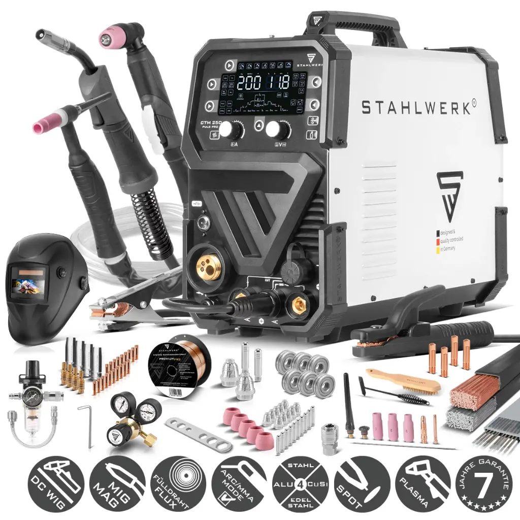 STAHLWERK 6 in 1 Kombi-Schweißgerät CTM-250 Puls Pro mit 200 A und 45 A Plasma-Funktion Vollausstattung