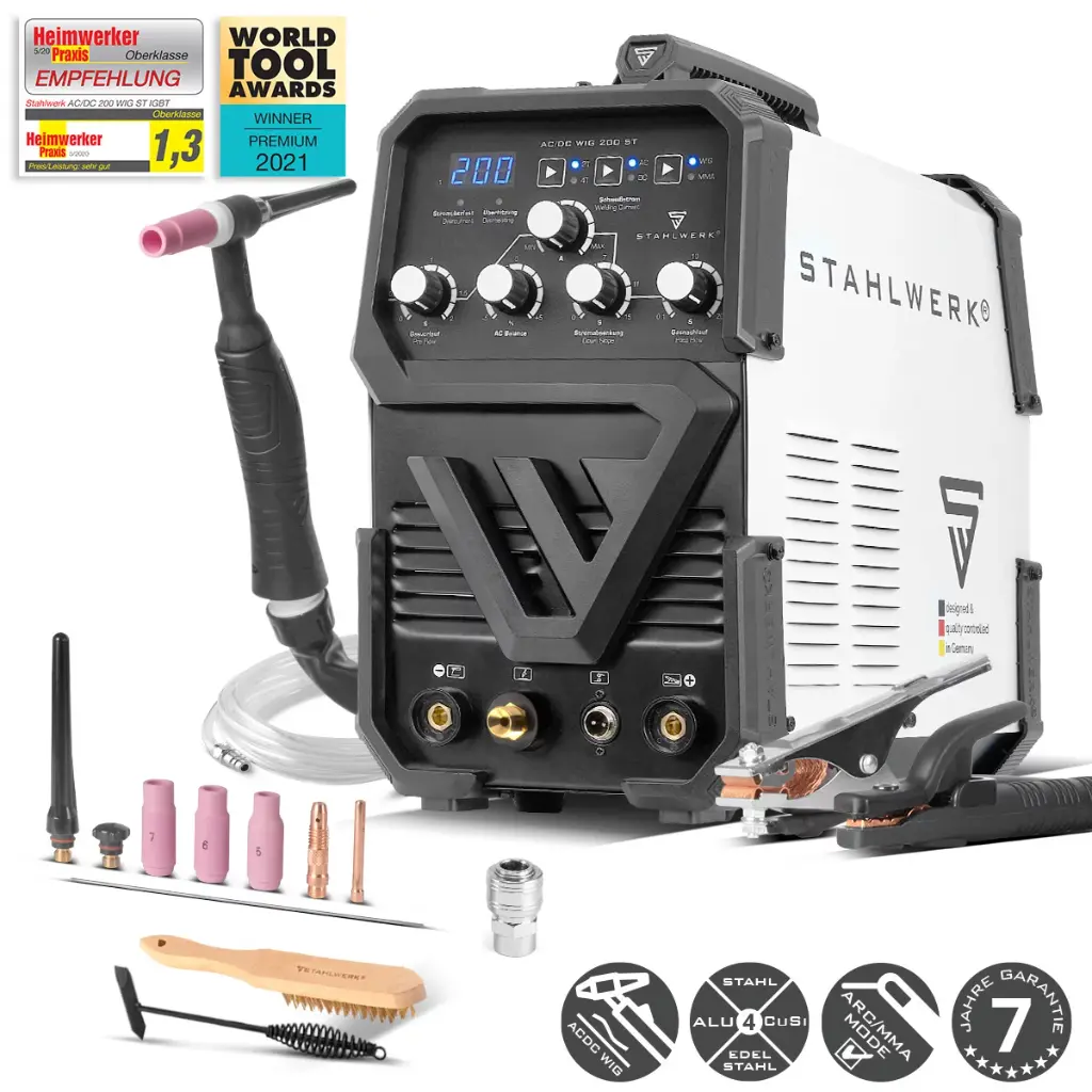 STAHLWERK AC/DC WIG 200 ST IGBT 200 Ampere Kombi-Inverter AC/DC WIG und MMA/E-Hand