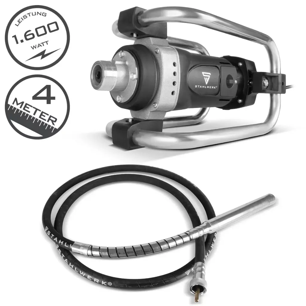 STAHLWERK BR-1600 Betonverdichter 1600W mit Rüttelflasche Ø 45mm 400cm Schlauchlänge