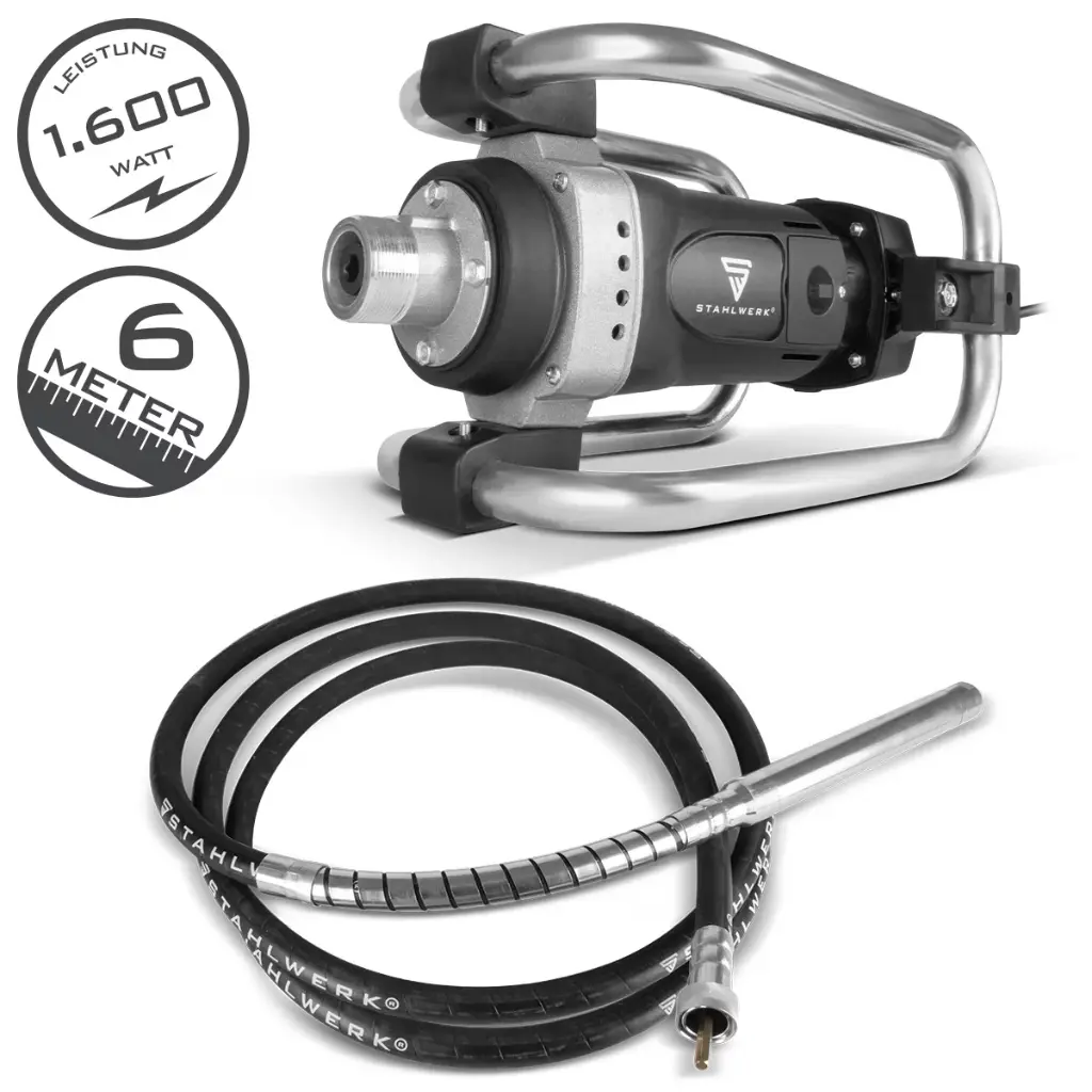 STAHLWERK BR-1600 Betonverdichter 1600W mit Rüttelflasche Ø 45m 600cm Schlauchlänge 