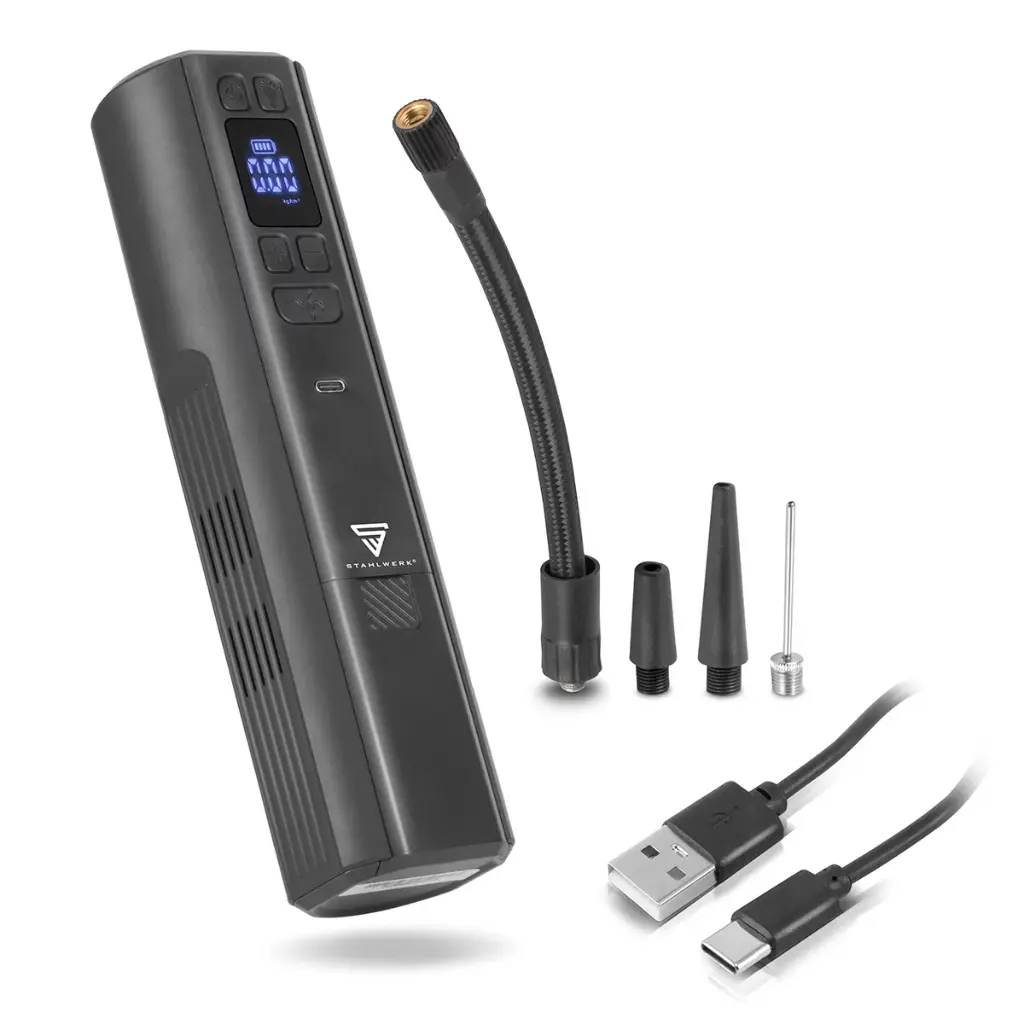 STAHLWERK Akku-Kompressor HF-800 ST | Reifenkompressor mit 4.000 mAh Lithium-Akku | 80 W Leistung, max. 4,2 bar | Digitaldisplay mit psi/bar/kg/cm² | Automatik-Abschaltung | LED-Arbeitslicht 