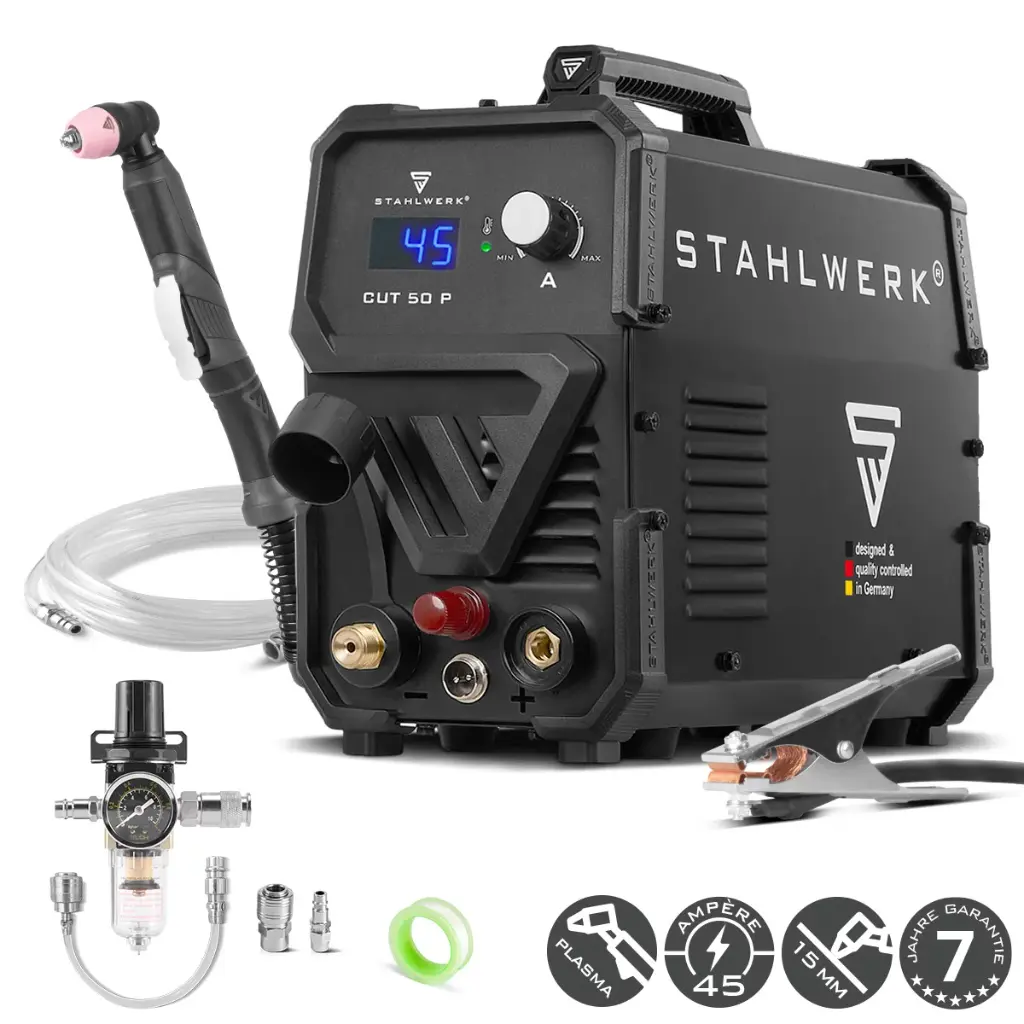 STAHLWERK Plasmaschneider CUT 50 P | 45 A Inverter-Plasmaschneider | HF-Pilotzündung | Digitalanzeige | Schneidleistung bis 15 mm | Smart-Kühlung | Einfache Bedienung | Viel Zubehör 