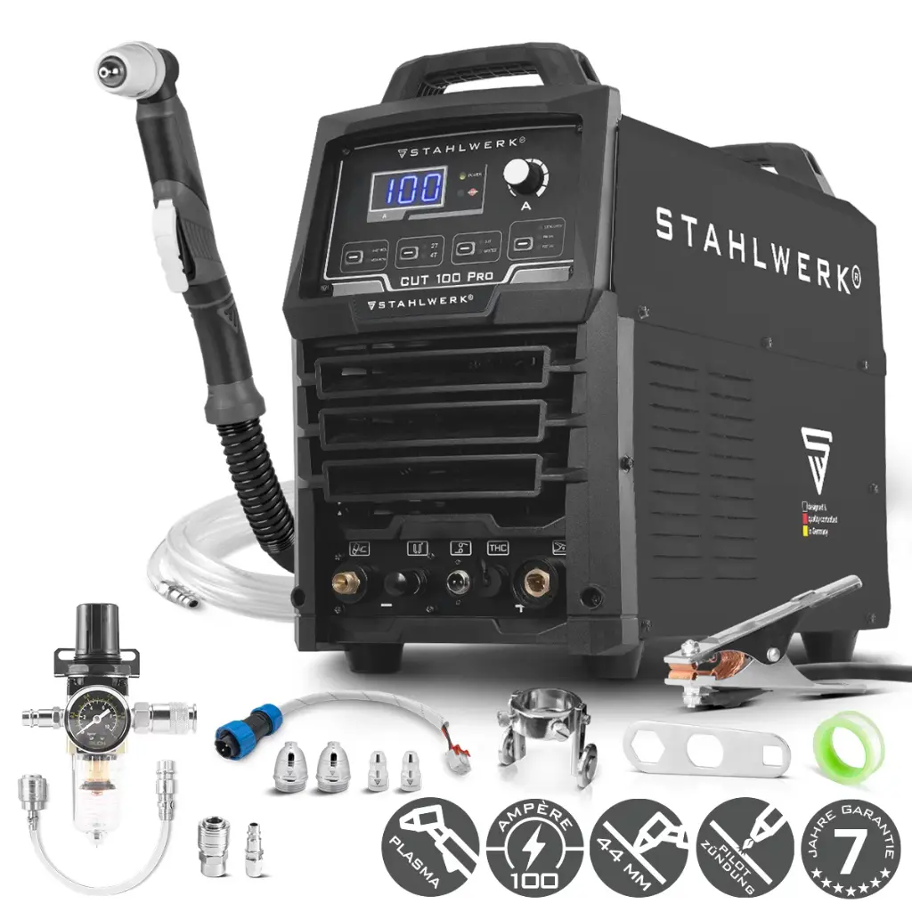 STAHLWERK CUT 100 Pro Plasmaschneider mit 100 Ampere, Pilot-Zündung, bis 44 mm Schneidleistung, für Flugrost geeignet 