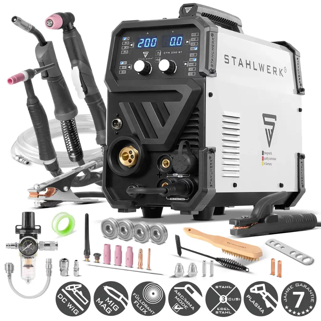 STAHLWERK CTM-250 ST Kombi-Schweißgerät WIG + MIG/MAG + MMA/ARC + CUT/Plasma mit 200 Ampere und 45 Ampere Plasma-Funktion 
