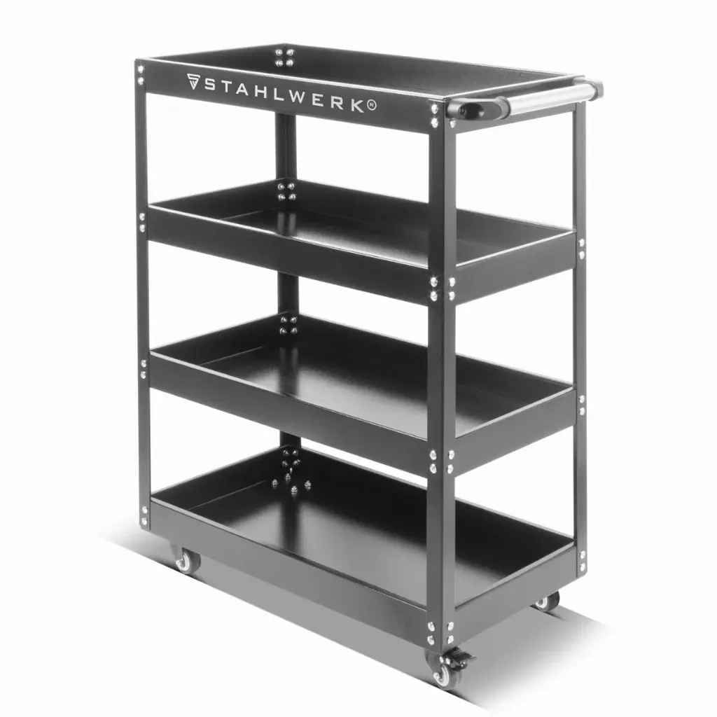 STAHLWERK Werkzeugwagen ST-875 Werkstattwagen | Rollwagen | Transportwagen | Montagewagen | Plattformwagen | Etagenwagen mit 4 Ladeflächen 