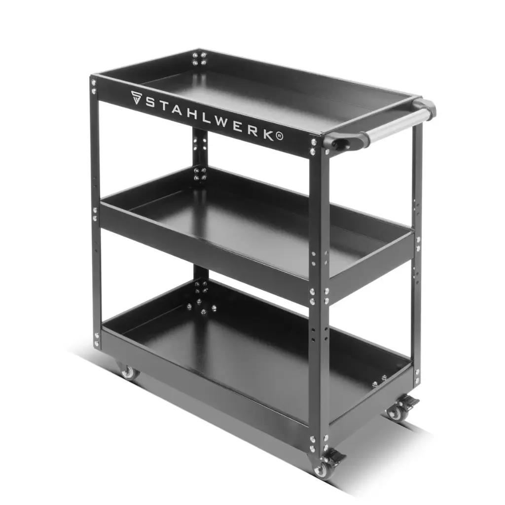 STAHLWERK Werkzeugwagen ST-730 Werkstattwagen | Rollwagen | Transportwagen | Montagewagen | Plattformwagen | Etagenwagen mit 3 Ladeflächen 