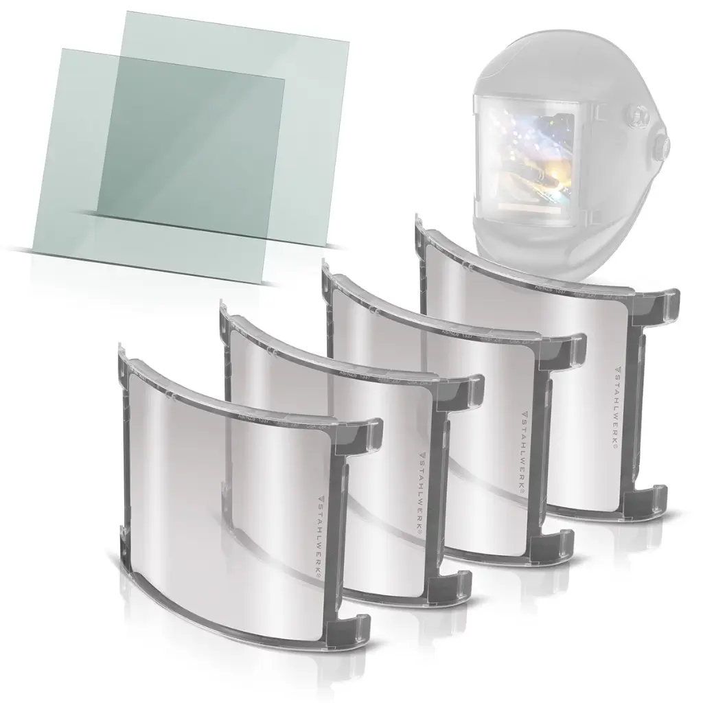 STAHLWERK Schweißhelm Ersatzscheiben 6er Set | Innen-Ersatzgläser und Visierscheibe außen | Schweißschutzglas | Schutzgläser nach EN ISO EN ISO 16321 für Vollautomatik Schweißhelme | TITAN 