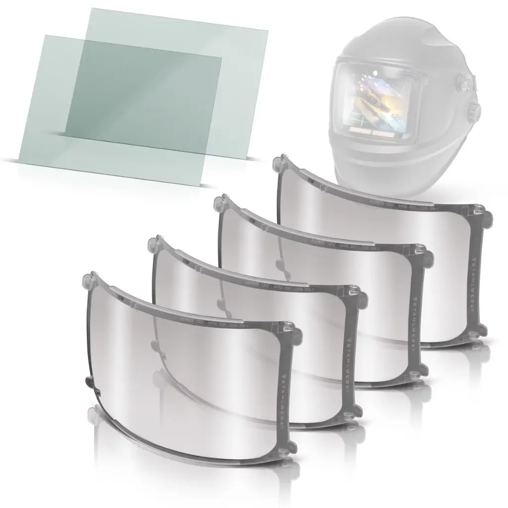 STAHLWERK Schweißhelm Ersatzscheiben 6er Set Ersatzgläser innen und außen| Schweißschutzglas | Visierglas | Schutzgläser EN ISO 16321 für Vollautomatik-Schweißhelm RAPTOR 