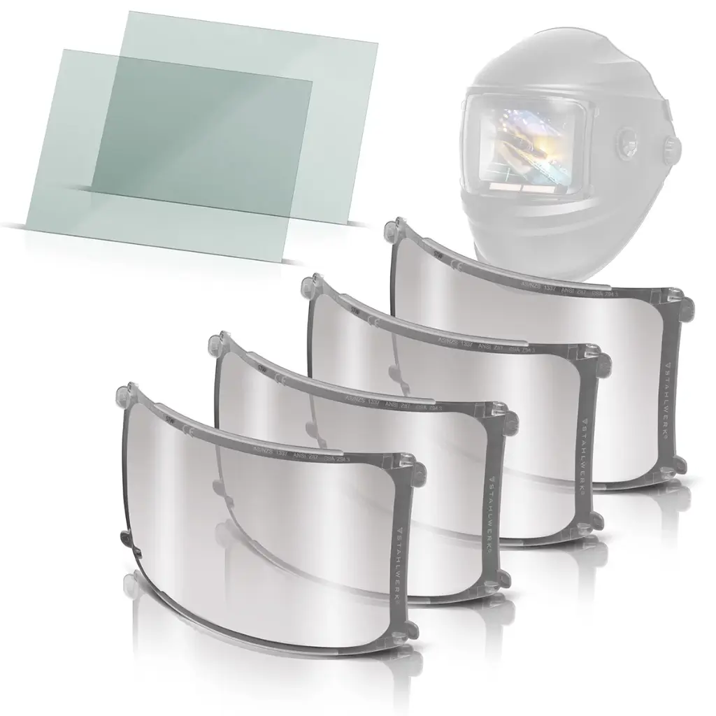 STAHLWERK Schweißhelm Vorsatzscheiben 6er Set | Ersatzgläser innen und außen | Schweißschutzglas | Visierglas | Schutzglas nach EN ISO 16321 | Ersatzscheiben für den Vollautomatik Schweißhelm BOOSTER 