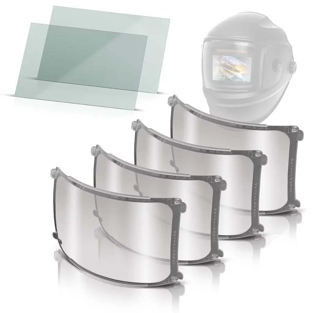 STAHLWERK Schweißhelm Vorsatzscheiben 6er Set | Ersatzgläser innen und außen | Schweißschutzglas | Visierglas | Schutzglas nach EN ISO 16321 | Ersatzscheiben für den Vollautomatik Schweißhelm BULLET 