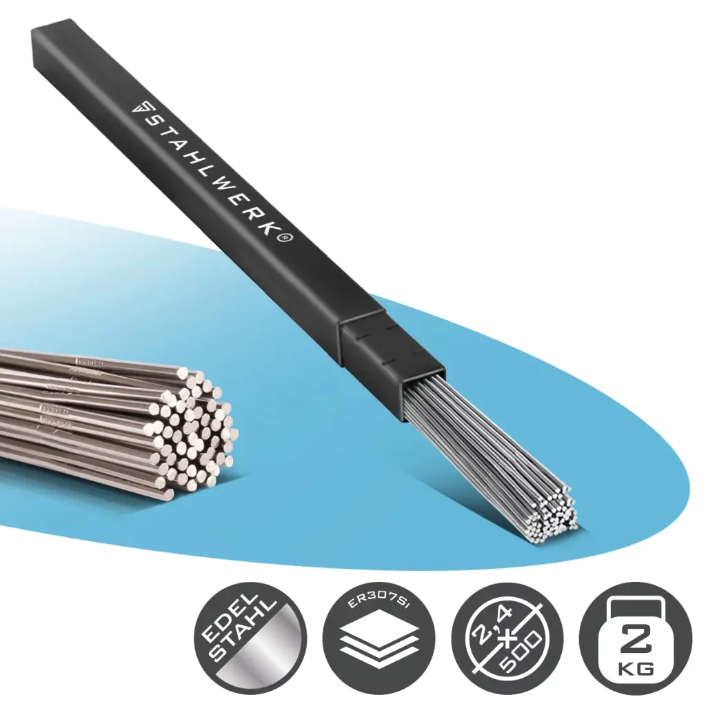 STAHLWERK Schweißstäbe ER307Si Edelstahl hochlegiert / Ø 2,4 x 500 mm / 2 kg WIG Schweißzusatz inklusive Aufbewahrungsbox 